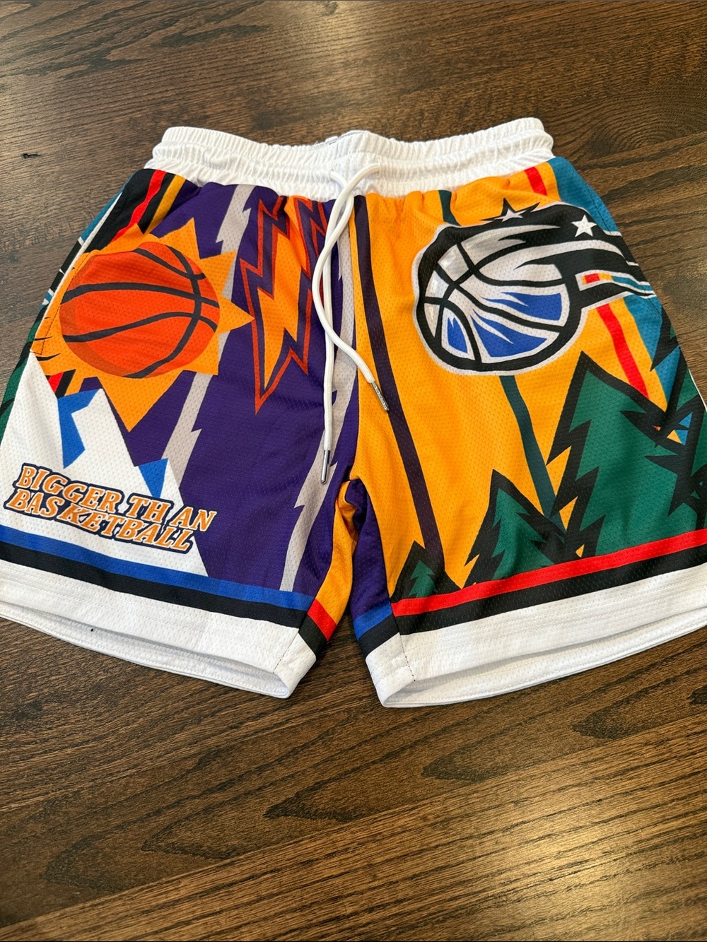 Kids Multicolor Graphic Basketball Shorts with Drawstring Waist